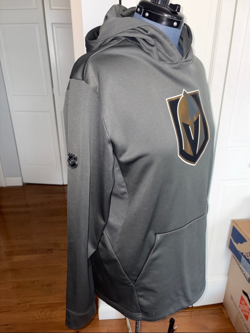 Men's Gray Pullover Hoodie with Gold Shield Logo - Picture 3 of 4
